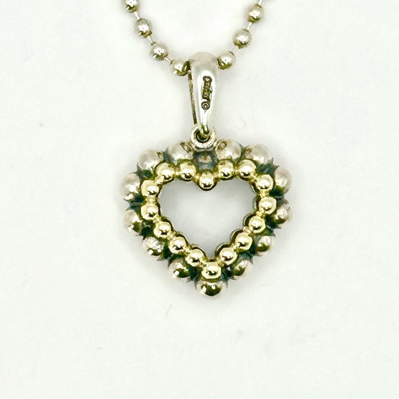 Lagos VINTAGE Caviar Two Tone Sterling Silver & Gold Open Heart Pendant Necklace - Picture 3 of 9